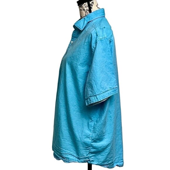 Tailor Byrd Collection Mens Blue Button Up Short Sleeve Shirt Cotton Beach L - Picture 3 of 9